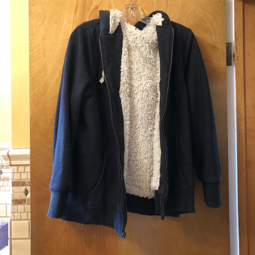Faux wool lined zip hoodie